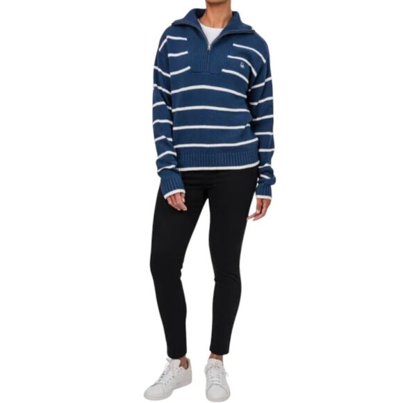 NWOT United Colors of Benetton 1/4 Zip Sweater | Navy - Picture 3 of 8